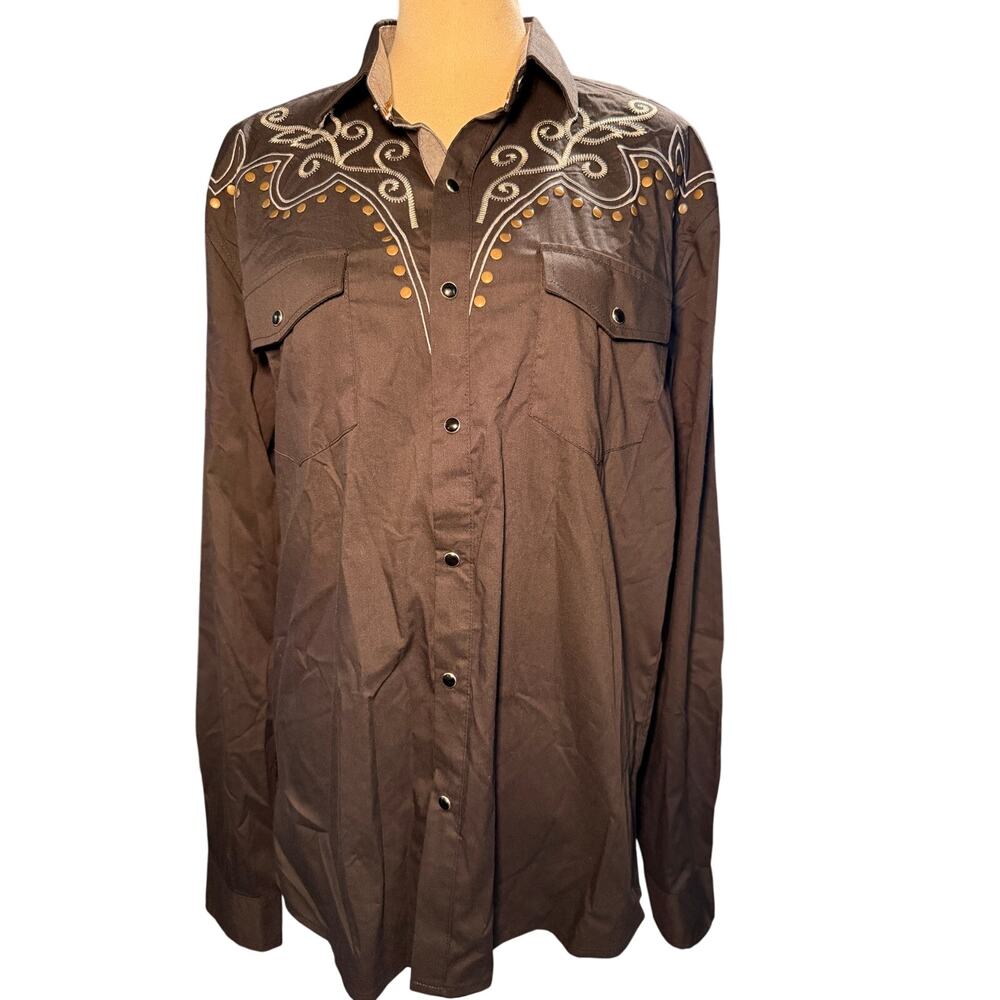 Outlander by Craft + Flow Austyn Western Studded Snap Shirt, Black, Medium